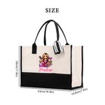 Personalized Stylish Cartoon Barber Large Canvas Tote Bag with Name Travel Accessory Salon Opening Birthday Gift for Hairdresser Friends