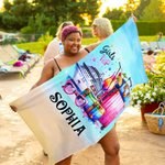 Personalised Girls Trip Racerback Beach Towel Luggage Tag Passport Holder Makeup Bag with Name Summber Travel Essential Gift for Girls Women