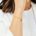 Personalised Heart Birthstone Birth Flower Bracelet with Name Dainty Jewellery Anniversary Birthday Gift for Women