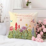 Personalized Grandma's Garden Birth Flower Throw Pillow Cover with Name and Text Holiday Appreciation Gift for Grandma Mom