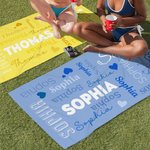 Personalized Multicolor Word Cloud Quick Dry Oversized Beach Towel with Name Pool Party Summer Vacation Gift for Family Friends
