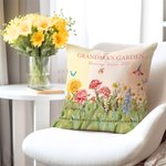 Personalized Grandma's Garden Birth Flower Throw Pillow Cover with Name and Text Holiday Appreciation Gift for Grandma Mom