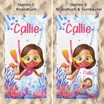 Personalisiertes Cartoon Taucher Strandtuch und Turnbeutel mit Namen Schnelltrocknend Sommer Urlaub Strandparty Geburtstag Geschenk für Familie Kinder