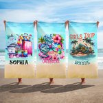 Personalised Girls Trip Racerback Beach Towel Luggage Tag Passport Holder Makeup Bag with Name Summber Travel Essential Gift for Girls Women
