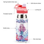 Personalized Fantasy Mermaid 12 oz Insulated Water Bottle with Name and Spill-proof Lid Back to School Birthday Gift for Girls