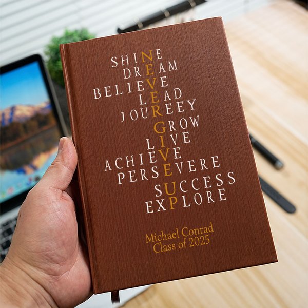 Personalized Never Give Up Motivational Quote A5 Journal Notebook with Name Graduation Gift for Graduates