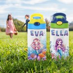 Personalized Fantasy Mermaid 12 oz Insulated Water Bottle with Name and Spill-proof Lid Back to School Birthday Gift for Girls