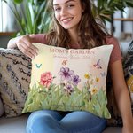 Personalized Grandma's Garden Birth Flower Throw Pillow Cover with Name and Text Holiday Appreciation Gift for Grandma Mom