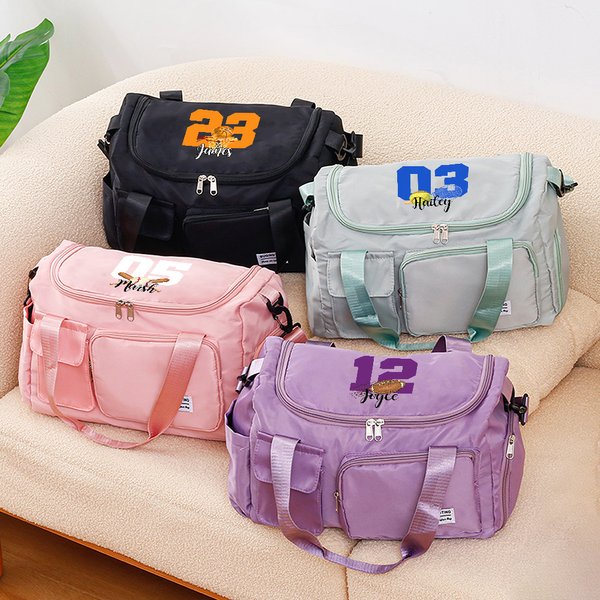 Personalized Ball Sports Name Number Large Travel Bag with Multiple Compartments and Shoulder Straps Birthday Back to School Gift for Sport Lover