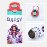 Personalized Fantasy Mermaid 12 oz Insulated Water Bottle with Name and Spill-proof Lid Back to School Birthday Gift for Girls