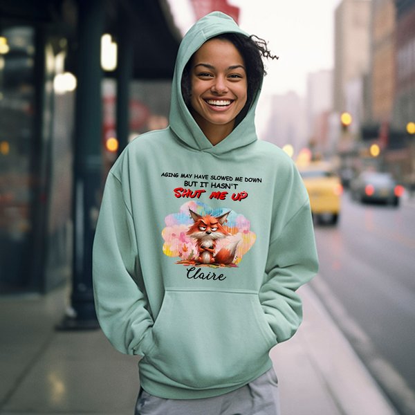 Personalized Cartoon Lion Fox Grumpy Animals Multicolor Unisex Sweatshirt Hoodie with Name Funny Wear Birthday Gift for Family Friends