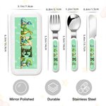 Personalized Dinosaur Fantasy Unicorn Safe Stainless Steel Kid’s Fork Spoon Knife 3 Pcs Cutlery Set with Case and Name Birthday Gift for Kids