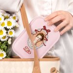 Personalised Princess Photo Frame PU Leather Travel Jewellery Box with Name and LED Makeup Mirror Birthday Wedding Bridal Shower Gift for Girls Brides