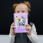 Personalized Fantasy Unicorn Dinosaur A5 Spiral Notebook with Name and 120 Pages Birthday Back to School Gift for Boys Girls