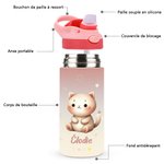 Bouteille Isotherme 355 ml Personnalisée avec Nom et Motif d'Animal Essentiel avec Anse et Paille Cadeau Anniversaire pour Enfant