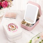 Personalised Princess Photo Frame PU Leather Travel Jewellery Box with Name and LED Makeup Mirror Birthday Wedding Bridal Shower Gift for Girls Brides