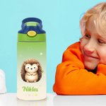 Personalisierte Cartoon Tier Kinder Isolierte Trinkflasche mit Namen und Silikon-Strohhalm 355 ml Schultüte Füllung Einschulung Geschenk für Kinder