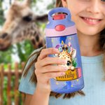 Gourde Personnalisée avec Motif Faon Chaton Mignon et Nom Paille en Silicone et Anse Cadeau Anniversaire Rentrée pour Garçon Fille