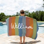 Serviette de Plage Personnalisée avec Nom Style Rayures Classiques Accessoire Surdimensionnée Séchage Rapide Cadeau Vacance pour Famille Amis