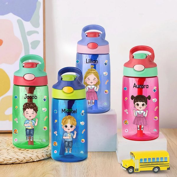 Personalisierte Ich bin Kind niedlichen Cartoon 16 oz Kind Wasserflasche mit Namen Outdoor-Aktivitäten Geburtstag zurück zu Schule Geschenk für Jungen Mädchen