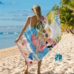 Asciugamano da spiaggia personalizzato con nome piante tropicali e personaggio asciugatura rapida oversize regalo di compleanno per donne e ragazze