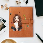 Personalized 3D Cartoon Character Birth Flower A5 PU Leather Notebook Cover with Name and Storage Pocket Birthday Travel Essentials Gift for Women