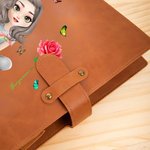 Personalized 3D Cartoon Character Birth Flower A5 PU Leather Notebook Cover with Name and Storage Pocket Birthday Travel Essentials Gift for Women