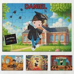 Personlig tecknad gradering pojke flicka karaktär träpussel med namn rumsinredning Kindergarten gradering födelsedagspresent för barn