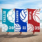 Personlig basket och fotbollsinspirerad extra stor snabbtorkande strandhandduk med nummer och namn reseaccessoar födelsedagspresent för bollälskare