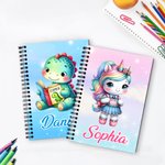 Personalized Fantasy Unicorn Dinosaur A5 Spiral Notebook with Name and 120 Pages Birthday Back to School Gift for Boys Girls