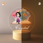 Personalisierte Aquarell Geburt Blume Cartoon Lesen Frau LED-Nachtlicht mit hölzernen Basis Geburtstag Zimmer Dekoration Geschenk für Bücherwurm Studenten