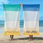 Personlig färgglad gradient överdimensionerad snabbtorkande strandhandduk med namn sommarsemester resa viktig present till familj vänner