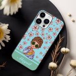 Gepersonaliseerde Cartoon Girl Flying Birth Flower Multicolor TPU telefoonhoesje voor iPhone met naam Fashion accessoires vakantie verjaardagscadeau voor vrouwen