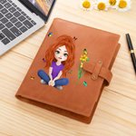 Personalized 3D Cartoon Character Birth Flower A5 PU Leather Notebook Cover with Name and Storage Pocket Birthday Travel Essentials Gift for Women