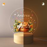 Personalized Cute Sleeping Bunny In A Basket Name LED Night Light with Wooden Base Nursery Room Decor Easter Gift for Kids