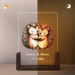 Personalised Boho Woodland Hedgehog Deer Couple Names LED Night Light with Wooden Base Cute Room Decor Valentine's Day Anniversary Gift for Couple