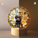 Gepersonaliseerd Cartoon Honden Portret Gebrandschilderd Glas Effect LED Nachtlampje met Houten Voet Uniek Verjaardagscadeau Huisdierbezitter