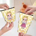 Personalized Cute Cartoon Kid Stand-Up Telescopic Pencil Bag with Name School Stationery Supplies Birthday Gift for Boys Girls