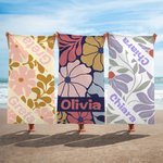 Asciugamano da spiaggia personalizzato con nome e fiore danese morbido ad asciugatura rapida telo borsa 2 in 1 festa compleanno regalo per donne