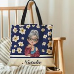 Sac Fourre-Tout Personnalisé avec Fille de Dessin Animé Volante Fleur de Naissance et Nom Cadeau Anniversaire pour Femme