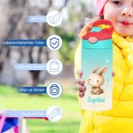 Personalisierte Cartoon Tier Kinder Isolierte Trinkflasche mit Namen und Silikon-Strohhalm 355 ml Schultüte Füllung Einschulung Geschenk für Kinder