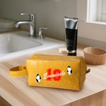 Borsa da toilette in pelle PU personalizzata con nome e tema sport impermeabile con manico essenziale per viaggio regalo per amanti di sport
