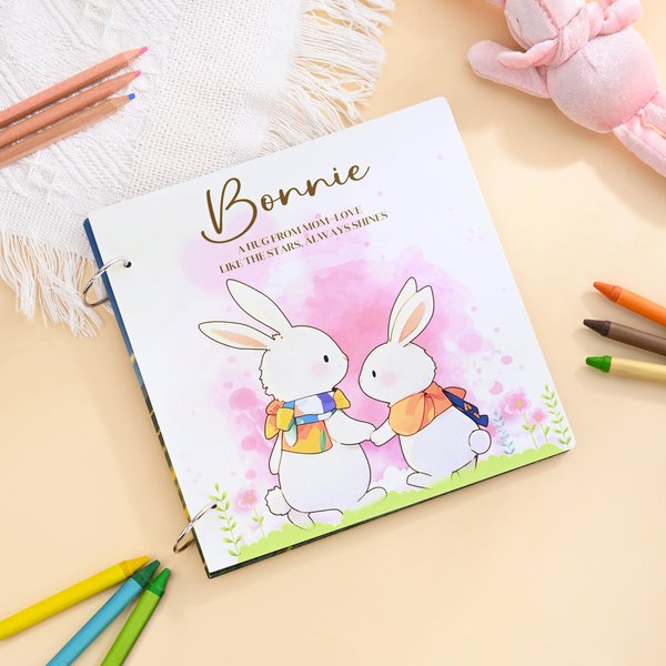 Personalized A Hug From Mom Little Rabbit Spiral Story Picture Book with Name Children's Growth Birthday Gift for Boys Girls