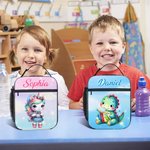 Personalized Cute Dinosaur Fantasy Unicorn Design Waterproof Insulated Lunch Bag with Name Portable Back to School Work Picnic Gift for Kids