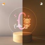 Personalized Cute Animal Ballerina Initial Name LED Night Light with Wooden Base Nursery Decor Birthday Gift for Ballet Lovers