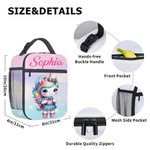 Personalized Cute Dinosaur Fantasy Unicorn Design Waterproof Insulated Lunch Bag with Name Portable Back to School Work Picnic Gift for Kids