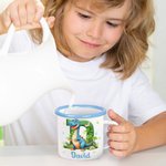 Personlig Fantasy Unicorn Dinosaurie 12 oz Flerfärgad emaljmugg med namn och initialer Födelsedagsbagagagåva till skolan Present till barn
