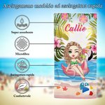 Asciugamano da spiaggia personalizzato con nome piante tropicali e personaggio asciugatura rapida oversize regalo di compleanno per donne e ragazze