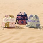 Asciugamano da spiaggia personalizzato con nome e fiore danese morbido ad asciugatura rapida telo borsa 2 in 1 festa compleanno regalo per donne