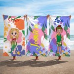 Asciugamano da spiaggia personalizzato con nome e personaggio telo borsa 2 in 1 motivo floreale asciugatura rapida oversize viaggio regalo per donne